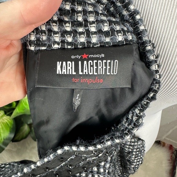Karl Lagerfeld Impulse Black Tweed High Collar Sheath Dress Classic Size 2 - Picture 11 of 12